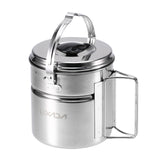 Lixada Stainless Steel Bail Handle Camping Pot with Internal Steaming Dish Foldable Handle Outdoor Camping Cooking Equipment