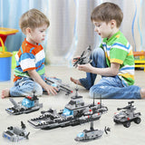 472pcs 6IN1 SWAT City Police Shipping Marine Boat Aircraft Model Building Blocks Car Creative friends Bricks Toys for Children