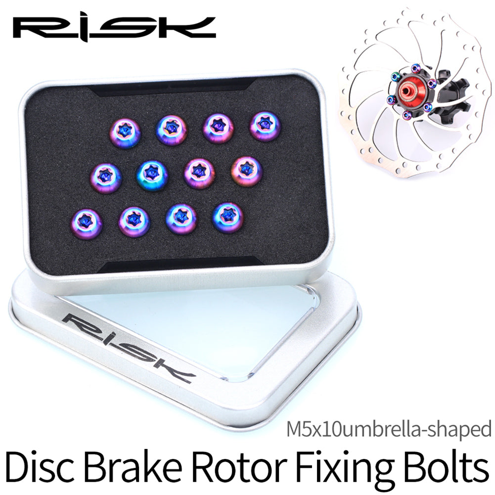 RISK 12 Pcs Bike Disc Brake Rotor Fixing Bolts TC4 Titanium Bicycle MTB Bike Ultralight Brake Screw Cycling Accessories M5*10MM