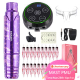 Mast P10 Tattoo PMU RCA Rotary Machine Pen Permanent Makeup Kit with LED Display Power Supply Wjx Pmu Cartridge Supplies Set