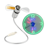 USB Fans Mini Time and Temperature Display Creative Gift with LED Light Cool Gadget for Laptop PC Computer
