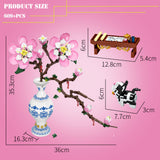 Decorative Flowers Peach Blossom Bouquet Building Blocks Romantic Peach Blossom Assembly Diy Model BricksToys Home Decor Gift