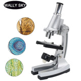 Monocular Microscope 300X Portable Educational Microscope for Children Kids Students Gift Toy Tool with LED + Reflecting Mirror