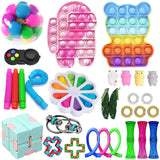 Popite Dimple Fidget Toys Set Box Pushs Bubble Fidget Toys Pack Children Adult Sensory Popete Game Kit Stress Reliever Toy