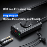 External USB Sound Card Stereo, Microphone Speaker Earphone Audio Jack Volume Adjustment Driver-Free Audio Converter
