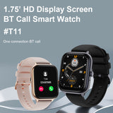 T11 Smart Watch BT Call 1.75inch HD Screen Blood Pressure DIY Watch Face Built In Speaker Microphone Smartwatch