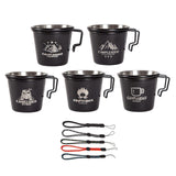5 Pieces 304 Stainless Steel Milk Coffee Cups w/ Hanging Rope Handle Mugs for Camping Campfire BBQ Hiking