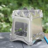Camping Wood Stove with Bellow Stainless Steel Wood Burning Stove Backpacking Stove for Outdoor Survival Cooking Picnic Hunting