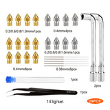 0.4mm MK8 Brass/Stainless Steel Nozzle  + 10pcs Cleaning Needles + Pt. ESD-15 Tweezers + 2Pcs Wrench 3D Printer Parts