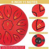 steel Tongue Drums 11 Notes 6 Inch Musical Drum, Metal Hand Drum Percussion Instrument with Drum Mallets