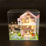 Sakura Tree Pink Diy DollHouse Wooden Miniature Furniture Doll House maison Model Building Kits casa Toy For Kids Girl Xmas Gift