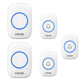 CACAZI Wireless Doorbell A10 DC Battery-operated 300M Range 38 Chimes Waterproof Home Cordless Flash Door Bell White