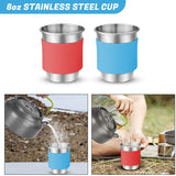Camping Cookware for 2 People Portable Pots Pans Cup Teaport Set Folding Outdoor Cooking Set Picnic Tableware Camping Plates