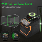 2D Cross Line Laser Level with Bracket 30M/ 98FT Self Leveling 2 x 360-degree Horizontal Vertical Green Beam Laser Level Tools