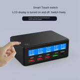 USB Multi-Port Charger HD LCD Intelligent Digital Display Compatible With Various Electronic Devices 65W (EU Plug)