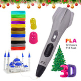 Professional 3D Pen with 12 Colors (118 Feet) 1.75mm PLA Filament Refills LCD Screen Non-Clogging 3D Drawing Printer Pen