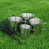4PCS 304 Stainless Steel Outdoor Camping Cup Set Trekking Camping Cups Travel Hiking Cookware Equipment Accessory