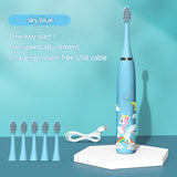 Children Electric Toothbrush Kids 5 To 12 Years Old Cleaning Care Oral Bacteria 6 Replacement Brush Heads USB Charging