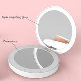 LED Mini Makeup Mirror Hand Held Fold Small Portable USB Cosmetic