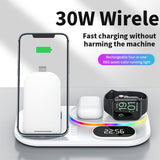 4 in 1 Fast Wireless Charger Clock Pad for iPhone 13 12 Wireless Charging Stand for Apple Watch 7 6 / Pro