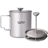 Lixada 750ml Titanium Coffee Cup Mug French Press Pot Coffee Maker with Lid Outdoor Camping Cooking Pot for Picnic Backpacking