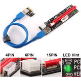 12PCS VER103C 3In1 Power PCI-E Riser Card LED 4Pin 6Pin Sata 15Pin Express 1X to 16X 60CM Extension Cable for Bitcoin
