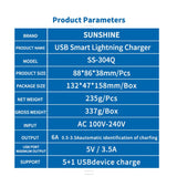 USB Desktop Charger QC3.0 6-Port USB Charging Station Multi Ports Desktop Charger Hubs Used for Smartphone/Tablets