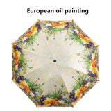 Brand Folding Umbrella Female Windproof Paraguas Van Gogh Oil Painting Umbrella Rain Women Quality Black Coating Parasol