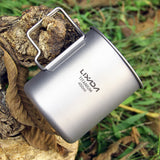 Lixada 450ml/550ml Lightweight Titanium Water Cup with Lid Coffee Cup Mug Tea Cup with Foldable Handles for Camping Backpacking