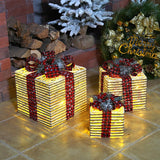 15/20/25cm 3Pcs/set Hollowed Out LED Holiday Iron Art Gift Box Shopping Mall Window Decoration Bow Gift Box Christmas Ornaments