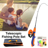 Kit Fishing Kids Fishing Pole Set With Telescopic Fishing Rod & Spinning Reel Baits Hooks Saltwater Freshwater Travel Pole Set