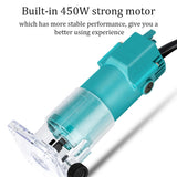 450W Hand Woodworking Electric Trimming Machine Electromechanical Wood Milling Engraving Slotting Brush Motor Wood Router Tool