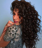 Wig Ladies Long Curly Hair Fluffy Black Synthetic Fiber Wig Head Cover