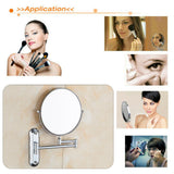 Space Saving Bathroom Makeup Mirror 10X Magnifying Round Easy Install Shaving Decorative Rotatable Folding Wall Mount Home Clear