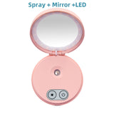Mini Make Up Mirror WIth Light Sprayer Skin Moisturizing Spray LED Face Cosmetic Mirror Nano Mist Pocket Humidifier Girls Mirror