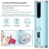 Cordless Hair Curler Automatic Rotating Curling Iron Portable Wireless Rechargeable Curling Wand LCD Display Ceramic Hair Curler