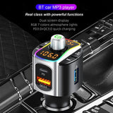 Mini Car FM Transmitter Bluetooth 5.0 MP3 Audio Player QC3.0 PD Fast Charging Wireless Handsfree Car Kit with LED Backlit