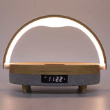 Table Lamp Bluetooth Speaker Wood Desk Lamp Speaker Wireless Charging Clock 4 in 1 Touch Lamp Portable Bluetooth Speaker