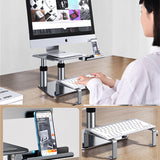 Height Adjustable Monitor Holder Multifunction Laptop Riser Stand with Phone Holder and Keyboard Tray Aluminum Desk Organizer