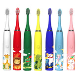 Sonic Children's Electric Toothbrush 3 To 12 Years Old Teeth Cleaning Care Oral Bacteria 6 Replacement Brush Heads USB Charging