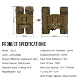KKmoon 12×25 Binoculars Daily Waterproof Camouflage Telescope BAK4 High Magnification  High Resolution for Outdoor Traveling