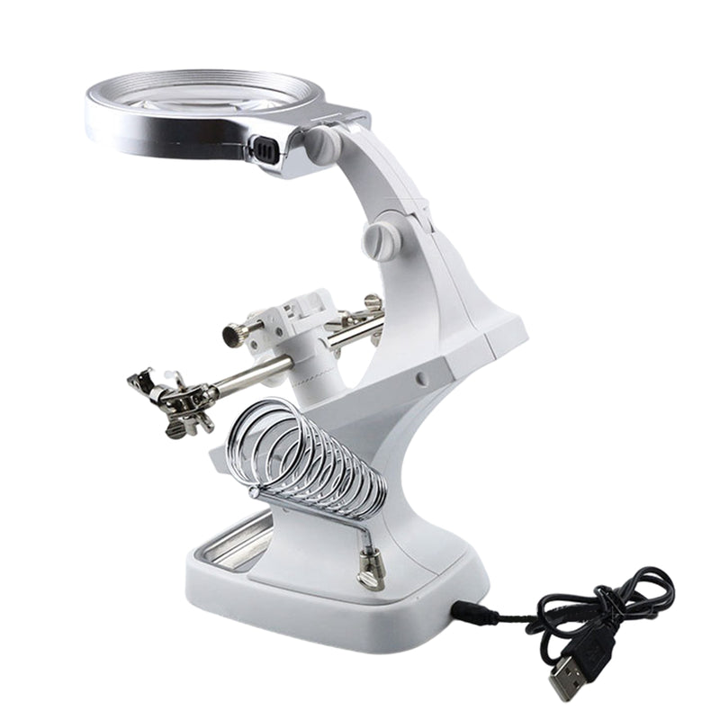 Desktop LED Magnifier Lamp Light Magnifying Glass Lens 4.5X Loupes Magnification Work Lamp Adjustable Handheld Rechargeable Red