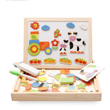 Montessori Kid Toy Wooden Magnetic Puzzle White Board Drawing Set Cartoon Animals Farm Puzzle Kids Educational Toy Baby Gift Kit