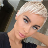Wig Ladies Short Hair Blonde Full Top Chemical Fiber Head Cover Pixie Cut Wigs