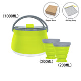 4pcs Silicone Folding Kettle Portable Field Camping Open Fire Coffee Tea Cassette Cooker Outdoor Camping Hiking Tableware Pot