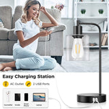 Industrial Press Control Table Lamps Bedside Nightstand Reading Lamps with Glass Shade for Bedroom Living Room US Plug