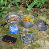 Portable Camping Cookware  Aluminum Travelling Hiking Picnic BBQ Tableware Set Outdoor Cooking Equipment Tableware Utensils