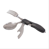 4 In 1 Outdoor Tableware Set Camping Cooking Supplies Stainless Steel Spoon Folding Pocket Kits Home Picnic Hiking Travel Tools