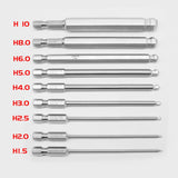 9Pcs S2 Steel Magnetic Hexagon 100Mm Length Ball Head Hex Driver Bit Set Manual Tool H1.5H2 H2.5 H3 H4 H5 H6 H8 H10