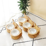 Pets Ceramic Double Bowl Dog Cat Food Water Feeder Stand Raised Ceramic Dish Bowl Wooden Dining Table Pet Supplies